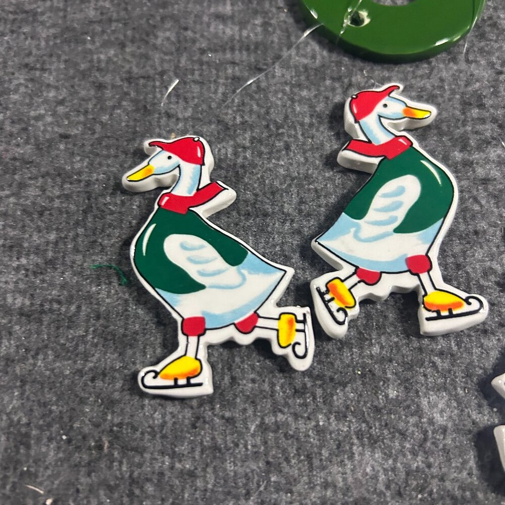 Vintage Ceramic Skating Geese Vintage Christmas Mobile Ornament Cottagecore